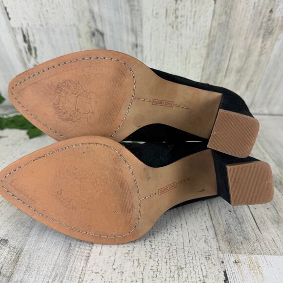 Vince Camuto Black Ankle Boots Nubuck Leather Perforated Pointed Toe Sz 6.5 M - Picture 8 of 10